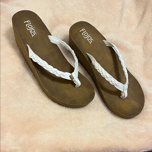 Flojos Women's Tan and White Braided Wedge Sandals